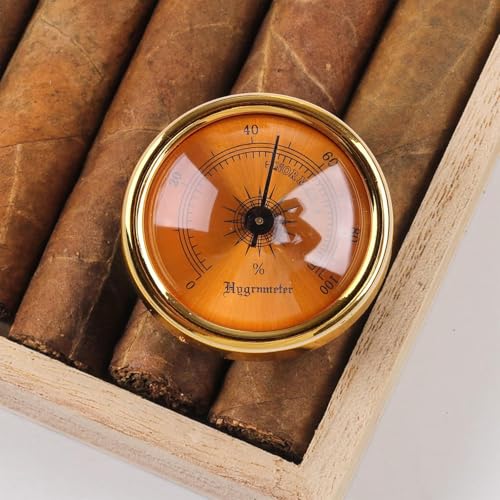 Brown Round Glass Analog Hygrometer for Humidors for Guitar Violin Cabinet File Box Hygrometer for Analog Weather Hygrometers Thermometers and Weather Instruments 44x44x22mm