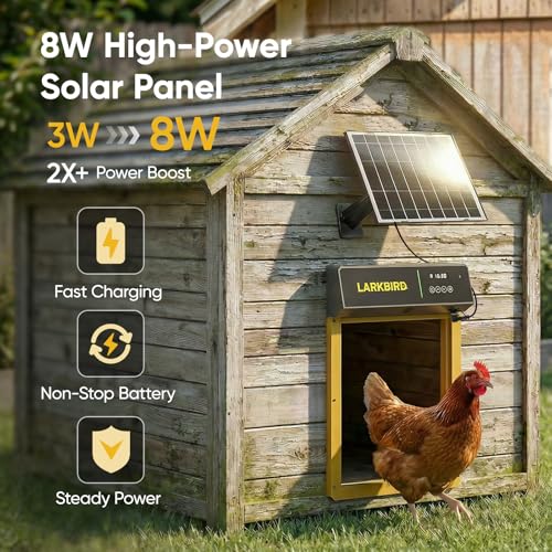 Larkbird Upgraded Automatic Chicken Coop Door Solar Powered, Yellow | Auto Chicken Door with Bluetooth App Control, Custom Audio Recording, Timer & Light Sensor, Anti-Pinch Design - color: Yellow