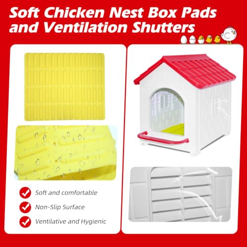 Waterproof Plastic Chicken Nesting Box & Compact Hen House for Coop | Comes with Washable Nesting Pad, Easy-Clean Spacious Nesting Box, Suitable for Hens, Ducks, Rabbits & Backyard Poultry - color: Red