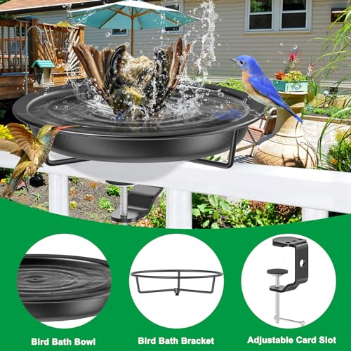 Deck Mounted Bird Bath for Outside, Detachable Birdbath Bowl with Sturdy Clamp, Outdoor Bird Baths Bowl for Attracting Birds Garden Yard Decor (Black) - color: Black
