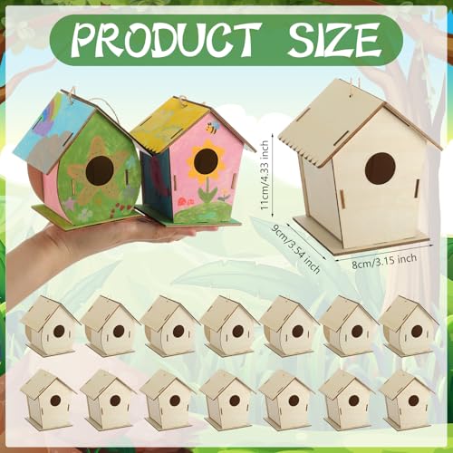 DoubleFill 60 Pcs Wooden Bird Houses Bulk for Kids Unfinished Wood Birdhouses for Children Wood Craft Project Kits for DIY Wooden Arts and Crafts for Summer VBS Crafts