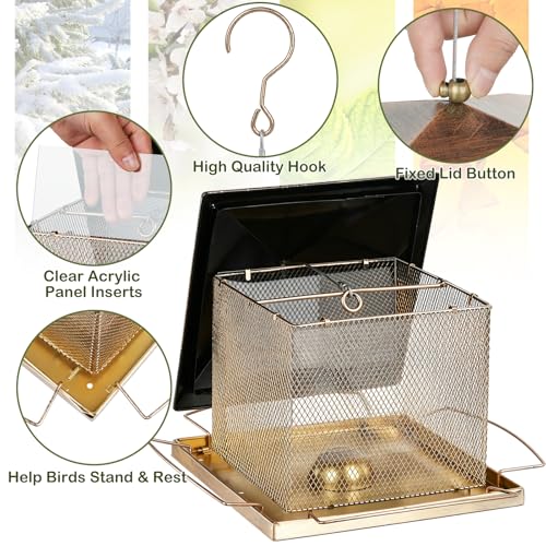 Bird Feeder, Heavy Duty Metal Bird Feeders for Outdoor Hanging | Waterproof Snowproof, 9LB Large Capacity, Easy to Fill and Clean, Wild Birdfeeder, for Garden Yard Outside Backyard - size: Square, 9 pounds