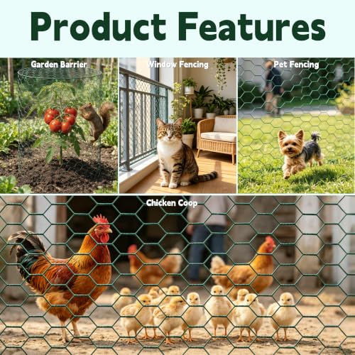 16in x 40ft PVC Coated Chicken Wire Mesh Fence | Garden Barrier Cloche & Tree Trunk Guards Kit with 100 Zip Ties, 30 U-Stakes, Gloves & Pliers for Outdoor Plant Protection - size: 40Ft x 16In