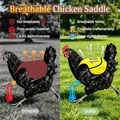2026 Upgraded Chicken Saddles for Hens, Reflective Numbers, Breathable, Chicken Apron Back Protector for Hens, Hen Saddle for Chickens with Arc-Tail Design, Reusable Chicken Aprons Safety Vest