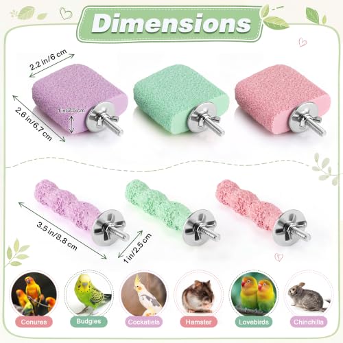 6 PCS Bird Beak Grinding Stone, Bird Perches, Nail Trimming Stick (Short) | For Small Medium Cockatiel Lovebird Finch Chinchillas Hamsters, Climbing Ledge, Grinding Claws and Beaks, Playful Design - size: Short