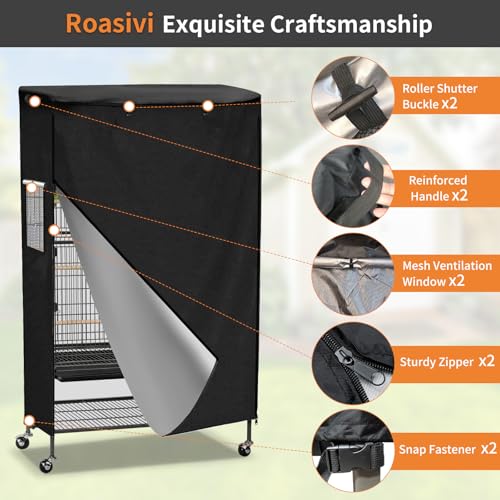 Roasivi Universal Large Birdcage Cover Black Out and Breathable Cages Cover for Parrots and Other Small Animals Durable Waterproofing Washable Material 36" L x 25" W x 48" H Black - size: 36"L x 25"W x 48"H
