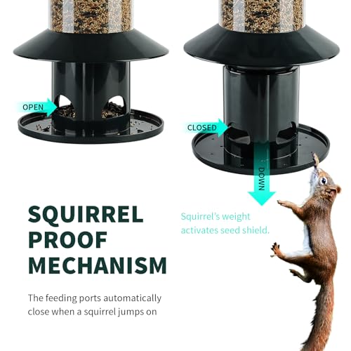 Squirrel Proof Bird Feeder - 360° Feeding Perch Tray for Outdoor Hanging Wild Bird Seeds, Dark Green. - color: 11"H Dark Green