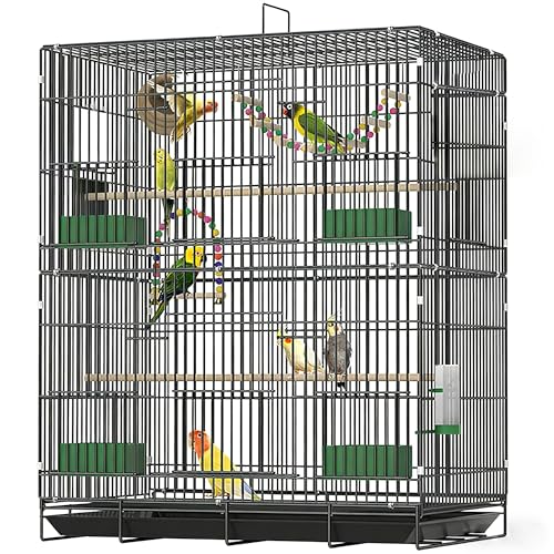 30-inch Folding Parrot Medium Bird Cage, Hanging Bird Cage for Parakeets Finches Canaries Lovebirds Cockatiels Budgies Small Quaker Conures Travel Pet Flight Birdcage with Swing and Perch