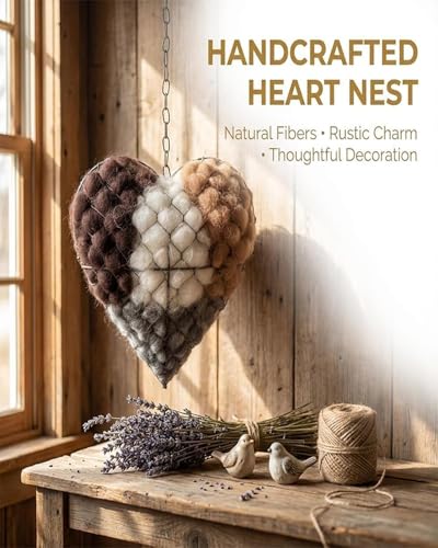 Handmade Natural Fiber Bird Nesting Heart, Eco-Friendly Soft Nesting Material, Refillable Birds Nests Material Holder, Hummingbird Nest Boxes for Outside, Nester Houses Design for Wild Birds (1)