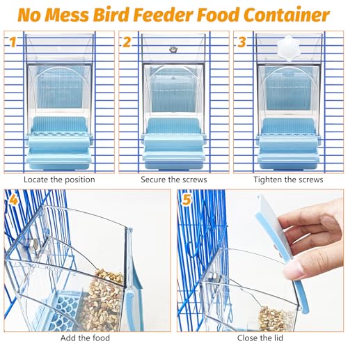 BNOSDM No Mess Bird Feeder Transparent Automatic Bird Cage Feeder with Perch Acrylic Parrot Food Container Parakeet Cage Accessories for Parakeets, Budgies, Cockatiel, Finch, Canary, Lovebird (Blue) - color: Blue
