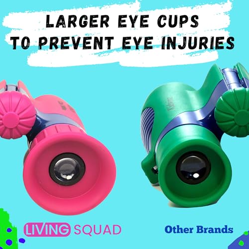 Kids Binoculars Ages 3-12, 8x21 Compact Shockproof Turquoise | bird watching, hiking, for boys, outdoor adventures, includes carry case, neck strap, compass, carabiner - color: Turquoise/Pink