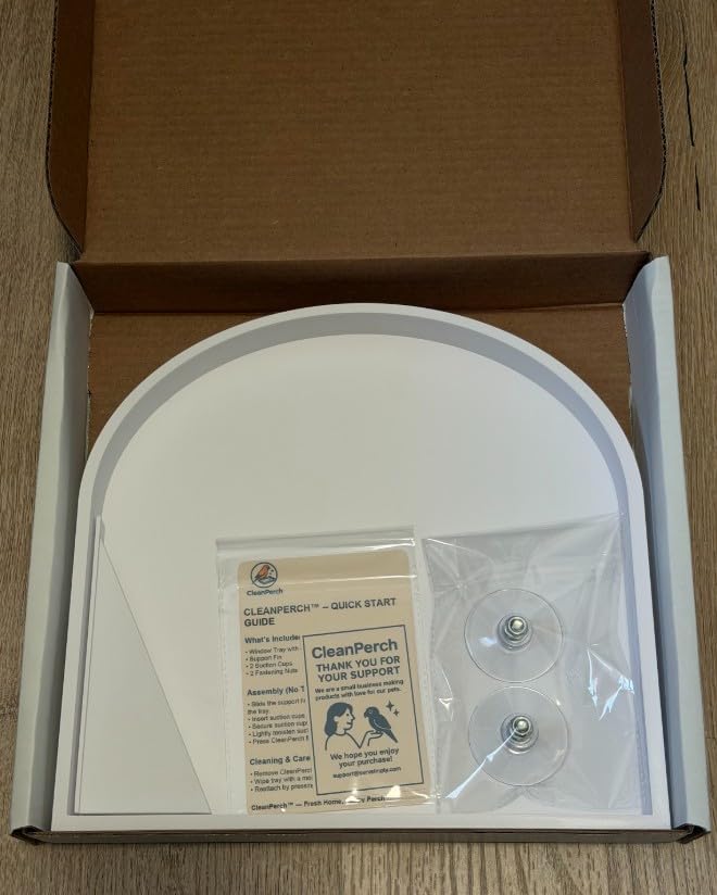 CleanPerch™ Bird Food Waste Catcher Tray with Suction Cups. Half Stadium Shape That attaches to Windows. Reduces Scatter, Easy-Clean, and Low-Profile (White, 12" x 11.5" x 3.7) - color: White, size: 12" x 11.5" x 3.7"