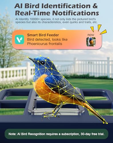 Smart Bird Feeder with Camera,5200mAh Battery with Solar Panel,4K Native Resolution Live View,AI Species Identification,Auto Capture & Instant Arrival Alert, Ideal Gift for Bird Lovers -Blue - color: Blue
