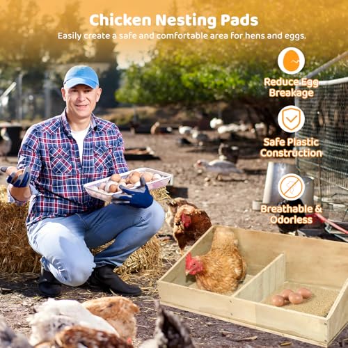 8 Pack Chicken Nesting Pads, Washable Nesting Box Liners for Chicken Coop, Reusable Plastic Nest Box Pads with 4 Pcs Fake Wooden Eggs, Chicken Laying Mats, 12×12×0.8 inch - color: Khaki x 8