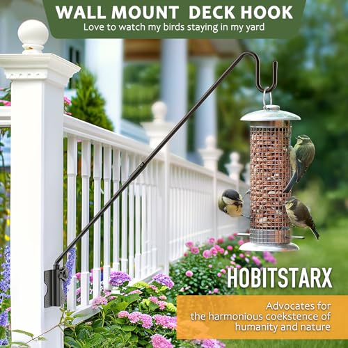 28" Wall Mount Heavy Duty Deck Hook | Powder-Coated Iron Resists Rust | 360° Rotation | Holds 30 Lbs | Ideal for Bird Feeders, Planters, Lanterns & Wind Chimes - size: 28 inches
