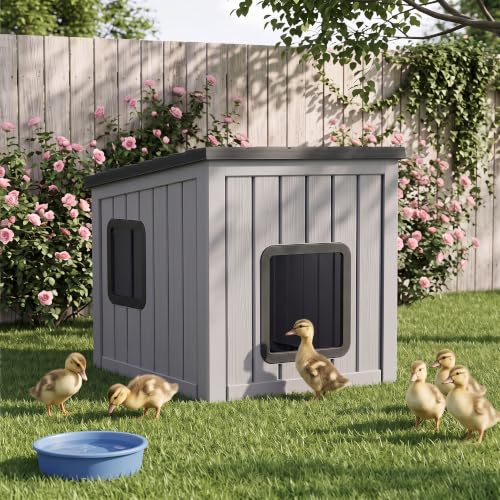 VIXZEN Chicken Coop for Outside Waterproof Resin, Black | Outdoor, Breathable， Large Capacity, Slope Roof, Side Window, Uv-resistant, Sturdy Resin, Durable - color: Black, size: 24.65"L x 21.5"W x 22.21"H