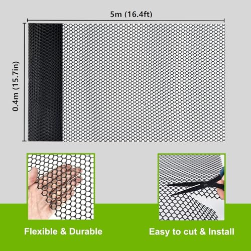Plastic Chicken Wire Mesh Fence Roll, GENNIZZ 15.7IN x 16.4FT Rigid Plastic Fencing & Netting for Garden, Dog Cat Balcony Barrier (0.4m x 5m) - size: 15.7IN x 16.4FT