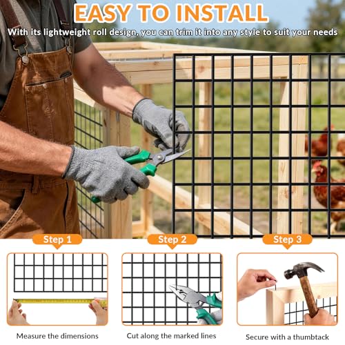 Welded Wire Fence, 24 Inch x 100 Foot Black PVC Coated Wire Mesh, 2 Inch x 3 Inch 16GA Garden Border Fencing Roll Vinyl Coating Metal Wire Mesh for Yard Vegetable Plant Protection Poultry Netting - size: 24X100ft