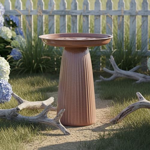 Sunnydaze Modern Bird Bath for Outside, Iron, 23” H, Canyon Clay Glaze | UV & Rust-Resistant Matte Finish, Durable Iron,1 Gal Water Cap, Outdoor Birdbath for Garden, Pedestal Bird Bath with Bowl - color: Canyon Clay Glaze