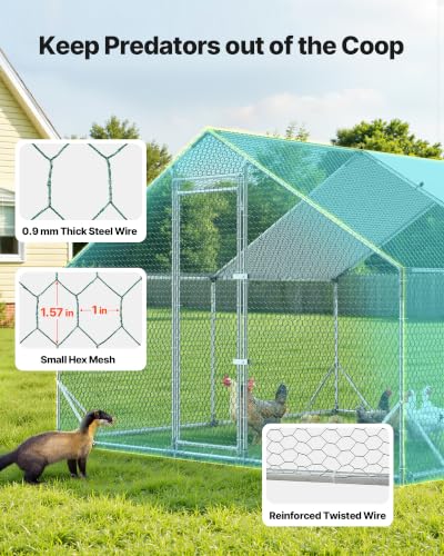 VEVOR Large Metal Chicken Coop,9.8 x 9.8 x 6.6 ft, Walk-in Chicken Run House with Waterproof Cover & Sturdy Frame, Spire Roof Poultry Cage Duck Pen for Rabbit Hen Goose Outdoor Backyard Farm Use - size: 118.1"L x 118.1"W x 78.7"H
