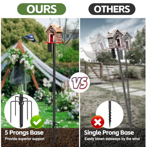 Bird House Pole,75" Outdoor Bird Feeder Pole Kit Stand with 5-Pronged Base, Adjustable Height & Universal Mount for Easy Setup, 2 Installation Methods, Matte Black Finish (Without Bird House) - size: 75"