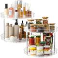 2 Pack 2 Tier Lazy Susan Turntable Organizer, Clear Rotating Lazy Susan | 360 Degree Rotating Spice Rack for Cabinet, Makeup and Perfume Organizer for Vanity, Counter Organizer Tray for Bathroom - size: 2 Pack - 2 Tier