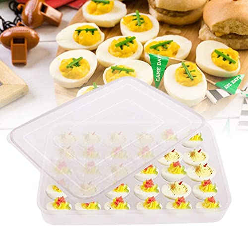 Covered Egg Holder for Refrigerator,30 Deviled Egg Tray with Lid,Plastic Egg Containers,Fridge Egg Dispenser Egg Storage Box - style: Clear-30 eggs