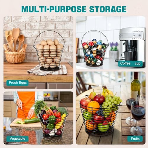 LemonRoad 2 Pack Egg Baskets with Wooden Base and Handle, 7.7 Inch Large Egg Gathering Basket for Count, Farm Eggs Collecting Basket Eggs Storage Holder for Kitchen Farm Countertop (holds 40)