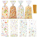 QOIUSO 50 PCS Wildflower Party Cellophane Treat Bags - 4.9 x 10.8 Inch Plastic Floral Party Favor Bags with Twist Ties - Clear Candy & Cookie Gift Bags for Baby Shower, Bridal, Wedding, Birthday - color: Wildflower-50pcs
