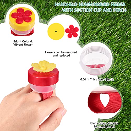 Zopeal 4 Pieces Hummingbird Hand Feeder Adjustable,Ring Style | Wrist Strap for Hands-free Feeding, Flower Perch with Ring-style Port, Clear Container for Outdoor Hummingbird Watching - color: Ring Style