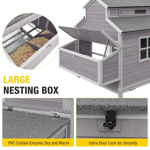35.3ft² Large Chicken Coop with Run, Wooden Poultry Cage with Pull Out Trays & Nesting Box, Outdoor Rabbit Hutch Duck House for Backyard Garden - color: Grey, size: 115.0"L x 50.0"W x 56.0"H