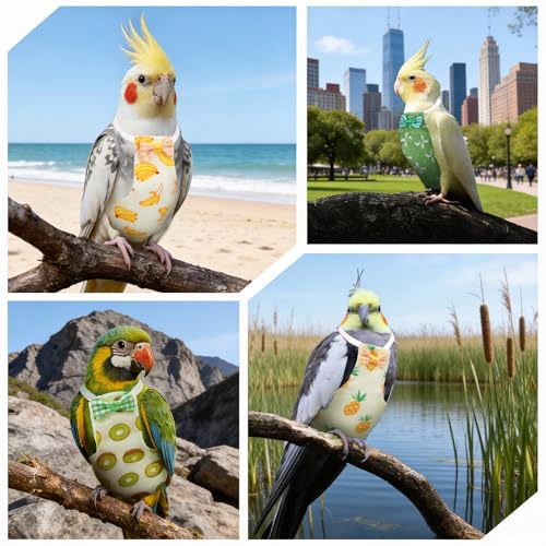 4 Pcs Bird Diaper, Parrot Diapers with Waterproof Inner | Reusable Flight Suit Cute Soft Bird Diaper Clothes for Parakeets Cockatiel Canary Monk Parakeet (M)