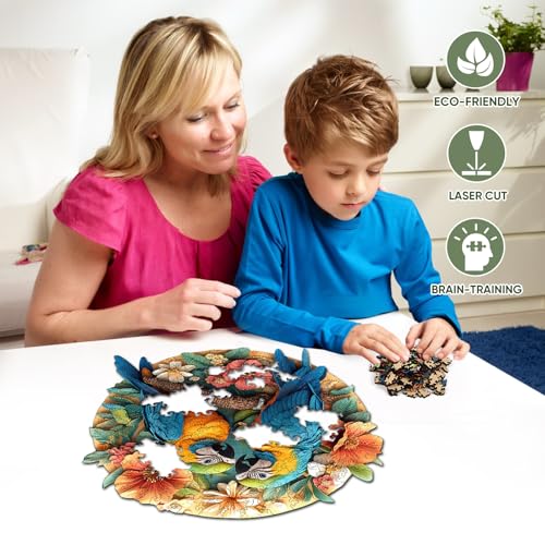 Ruikiyart Jigsaw Puzzles for Adults, Bird Wooden Puzzles, 200 Pieces | 5 mm Thick Parrots Puzzle, Unique Shaped Round Jigsaw Puzzles, Holiday Family Games Kids Birthday Gifts(11"*11.2") - color: Parrots, size: 200 Pieces
