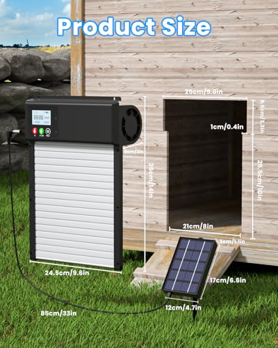 Automatic Chicken Coop Door Solar Powered, WiFi Automatic Chicken Door APP Control, Solar Chicken Coop Door Timer & Light Sensor, Auto Chicken Coop Door Opener LCD Display Aluminum Anti-Pinch Design