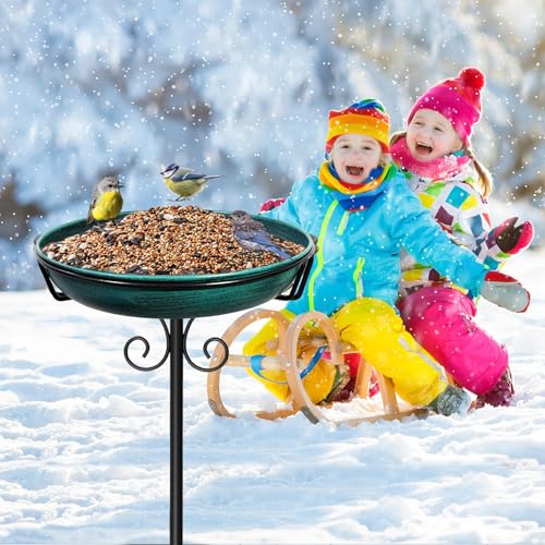 38In Freestanding Bird Bath for Outside, Detachable Birdbaths with Metal Stake, Bird Bath Feeder Bowl for Outdoors Garden Patio Yard Lawn,Sturdy Upgraded 5 Pronged Base (Green) - color: Green