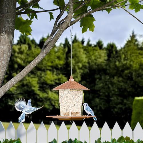 Hopper Bird Feeders for Outdoors Hanging,Brown 233