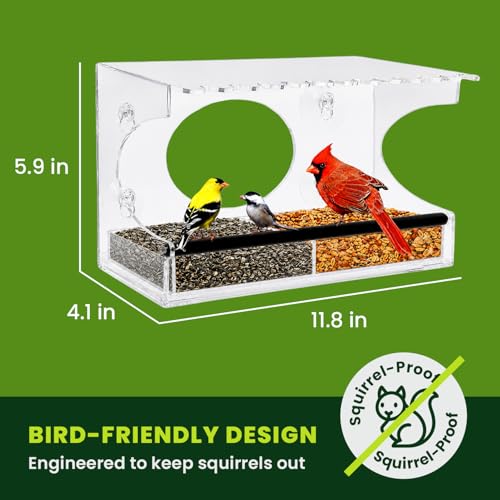 Acrylic Clear Window Bird Feeder with Strong Suction Cups, Removable Sliding Seed Tray, Weather-Resistant & Easy to Clean for Window Viewing, Extended - size: Style: Extended
