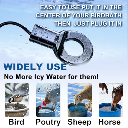 250W Chicken Water Heater with Thermostat,Cast Aluminum Submersible Bird Bath De-Icer for Plastic/Metal Poultry,Power Cord 9.8 Ft,Black