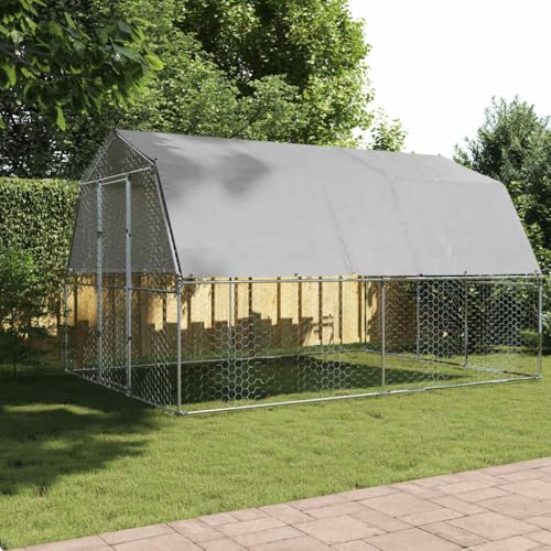 Large Walk-in Chicken Coop 147.6x112.2x90.6 Inch Outdoor Poultry Run Cage with Galvanized Steel Frame and Protective Cover for Chickens and Small Animals Silver - color: Silver-A