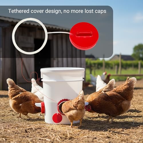 Chicken Feeder Port Kit 4 Pack, Cilkus DIY Automatic Poultry Feeder Cups for Buckets & Bins, No Waste Gravity Feed Chicken Feeder Ports with Covers for Hens, Ducks and Poultry (4-Pack) - size: 4-Pack