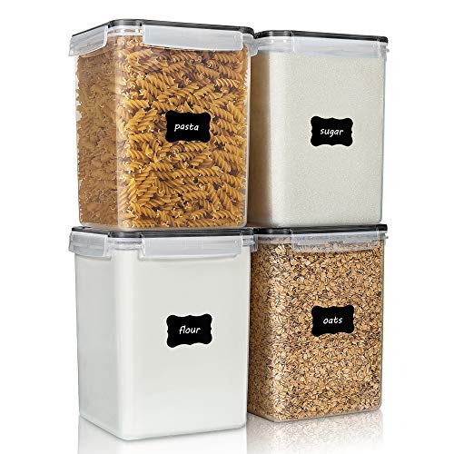 Vtopmart 5.2L Flour Sugar Storage Containers, 4 PCS, Black | For Bulk Flour and Sugar Storage, Airtight Seal, Multiple Sizes, BPA Free, Food Grade Material, Dishwasher Safe (Not Lids) - color: Black, size: 5.2L