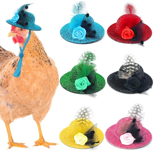 6-Pack Mini Chicken Hats for Hens, Dolls Hats, Cute Decorations | Cotton & Polyester, 2.76 in (7 cm), Adjustable Chin Strap, Fits Small Animals - style: Flower-Fine-Glossy