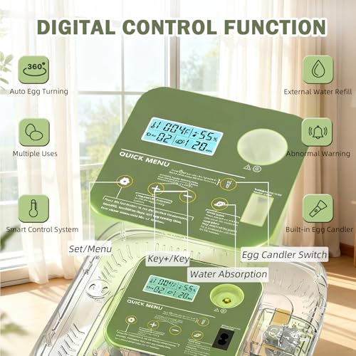 XOTTI Incubator for Hatching Egg, 12 Egg Incubators with Temperature and Humidity Control, Automatic Turner, Candler, 360° Viewing for Dry Hatch Chicken, Duck, Quail, Goose, Parrot and Pigeon - size: 12 Eggs