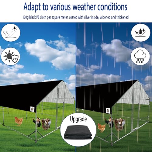 Chicken Runs for Yard with Cover, Metal Chicken Coop, Upgraded Anti-UV 180g/㎡ PE Cloth & 1.1mm Thickened PVC-Coated Hexagonal Chicken Wire Mesh & More Galvanized Steel Standpipes,19.7×9.8×6.4FT - size: 236.0"L x 118.0"W x 77.0"H