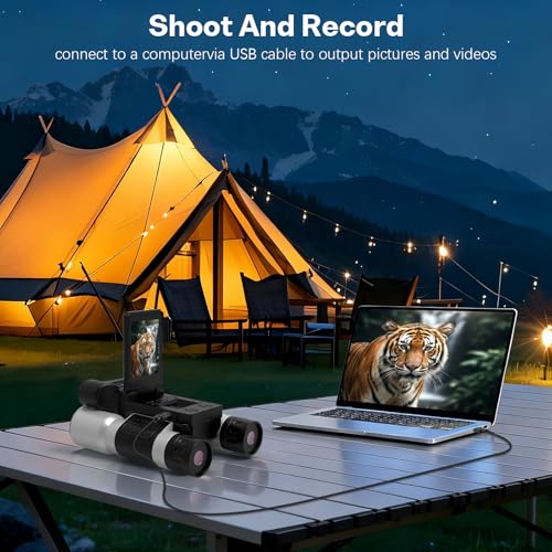 Binoculars with Camera and Night Vision - 12x42 Digital Binoculars with 2.4" IPS Screen, 7 IR Modes for 200-300m in Darkness, for Bird Watching, Hiking, Camping - Includes 32GB Card (Black)