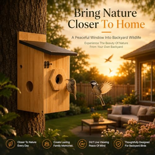 Smart Bird House with Camera - Solar Powered AI Bird Feeder with 4MP Color Night Vision, AI Species Recognition & IP66 Waterproof, Ideal Gift for Bird Lovers | 4MP Color Night Vision Camera, AI Bird Recognition, Solar Powered, 2.4GHz WiFi, Easy Setup, Sma