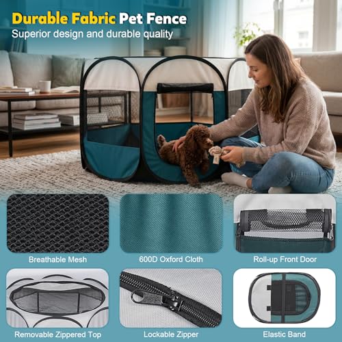 Portable Pet Playpen for Cat Dog: Foldable Cat Playpen Enclosed Pet 10lbs | Small Puppy Kitten Pop Up Collapsible Tent Crates Kennel Carry Bag 600D Oxford Waterproof Base Indoor Outdoor Travel Camping - style: S [28.7" × 28.7" × 16.9"]