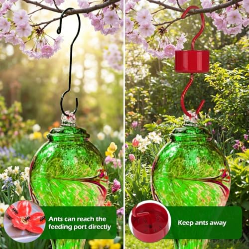 Metal Ant Moat for Hummingbird Feeders (4 Pack) | Ant Guard Hook with Leak-Proof Design, Includes 4 Cleaning Brushes, Red Hooks for Outdoor Bird Feeding Supplies - size: Standard - 0.8 FL OZ