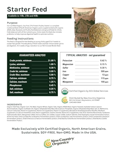 New Country Organics | Starter Feed for Baby Chicks | Soy-Free | 21% Protein | Certified Organic and Non-GMO | 10 Lbs - size: 10 Pound (Pack of 1)
