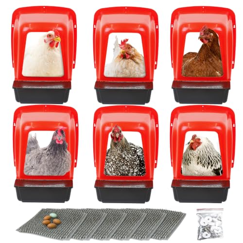 Chicken Nesting Boxes Chicken Laying Boxes with Egg Roll Out Nesting Boxes for Chickens Coop Nest Box Large, Easy to Install, Waterproof and Durable (Red, 6 Pack) - color: Red, size: 6 Pack